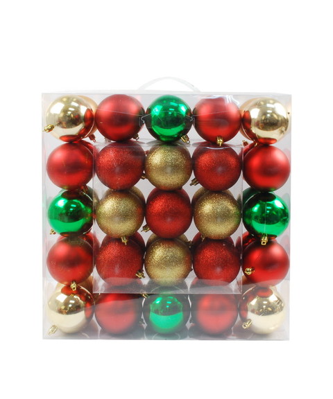 Jeco 50Pk 75Mm Plastic Ornaments  Gold/Red/Green