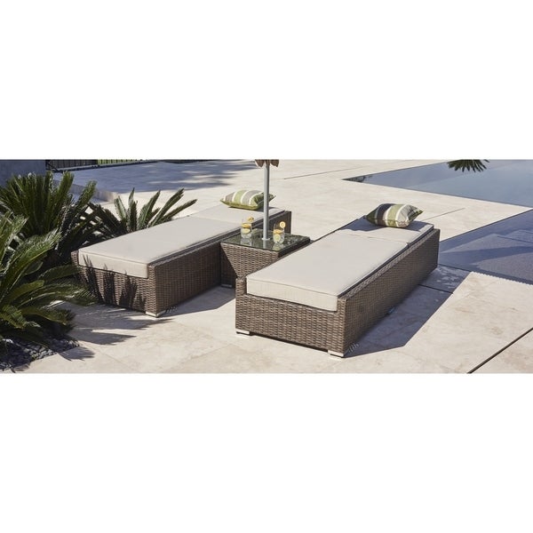 3-piece Outdoor Sun Chaise Lounger Set Wicker Patio Chairs and Side Table by Moda Furnishings