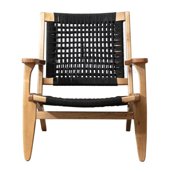 Accent Chair with Rope Woven Seat and Wooden Frame， Brown and Black