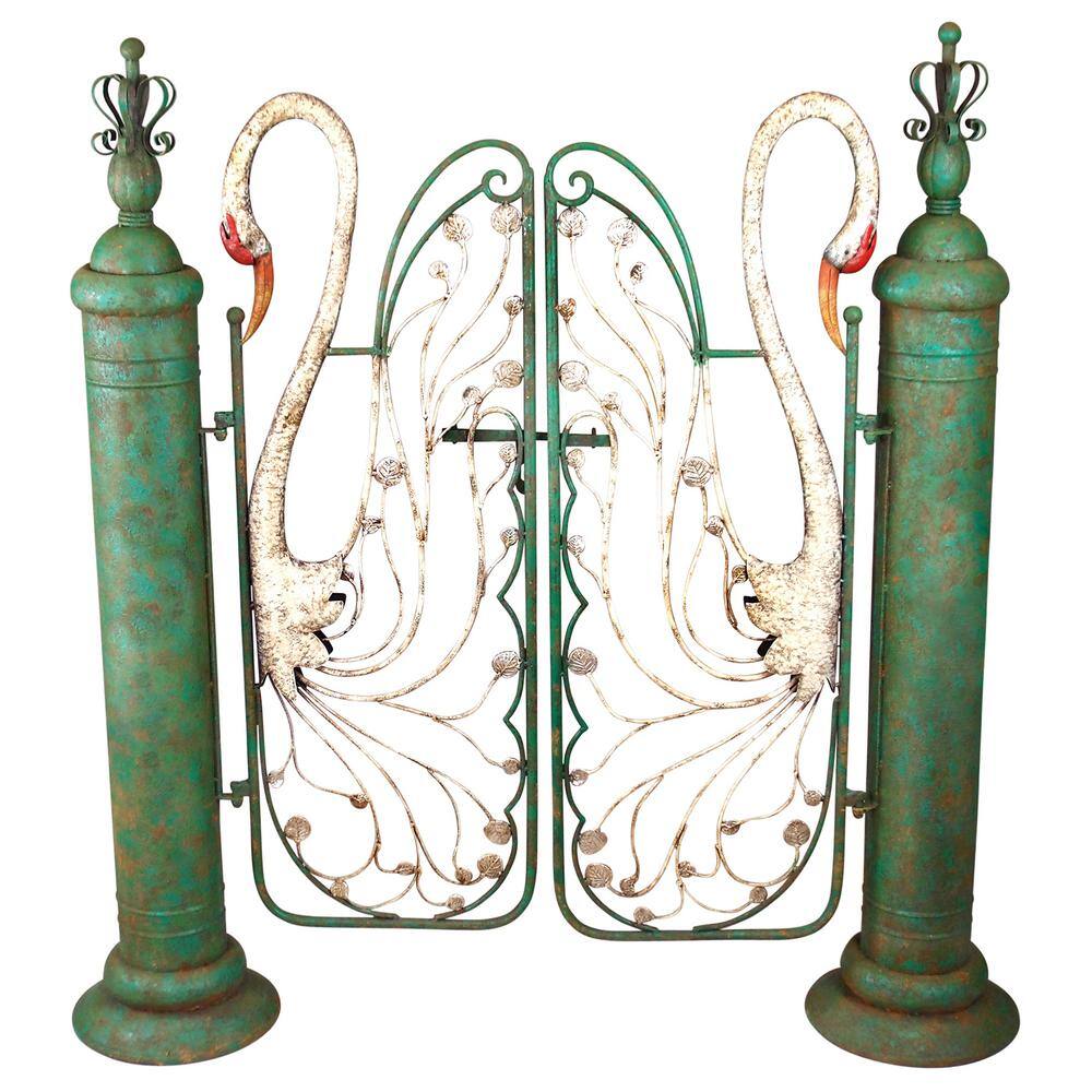 Design Toscano Swan Serenade 52 in. W x 54 in. H Antique Metal Garden Fence Gate FU76162