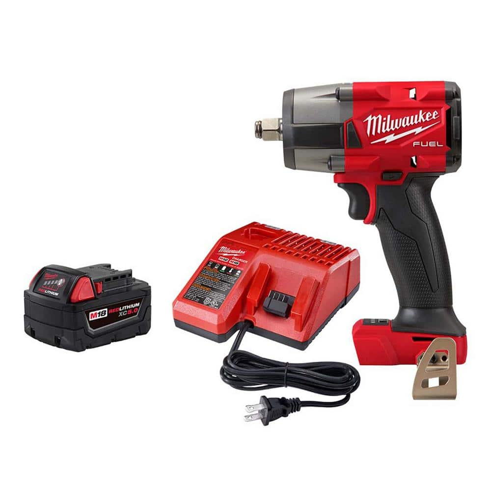 Milwaukee M18 FUEL Gen-2 18-Volt Lithium-Ion Brushless Cordless Mid Torque 1/2 in. Impact Wrench F Ring w/5.0Ah Starter Kit 48-59-1850-2962-20