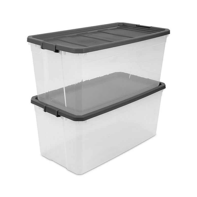 Sterilite 200 Quart Clear Stackable Latching Storage Box Container， Grey， 6 Pack