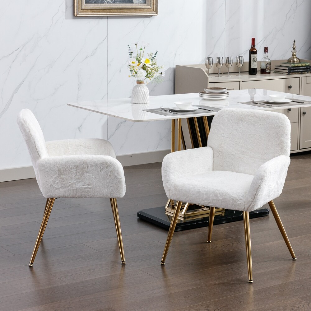 Modern Dining Armchair White Set of 2 Gold Legs Ins Living Room Cafe