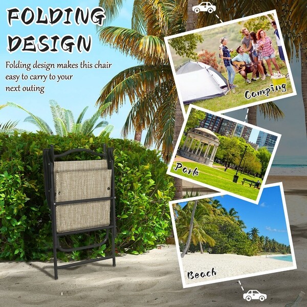 Outsunny Folding Patio Chairs，Set of 4 Camping Chairs with Armrests