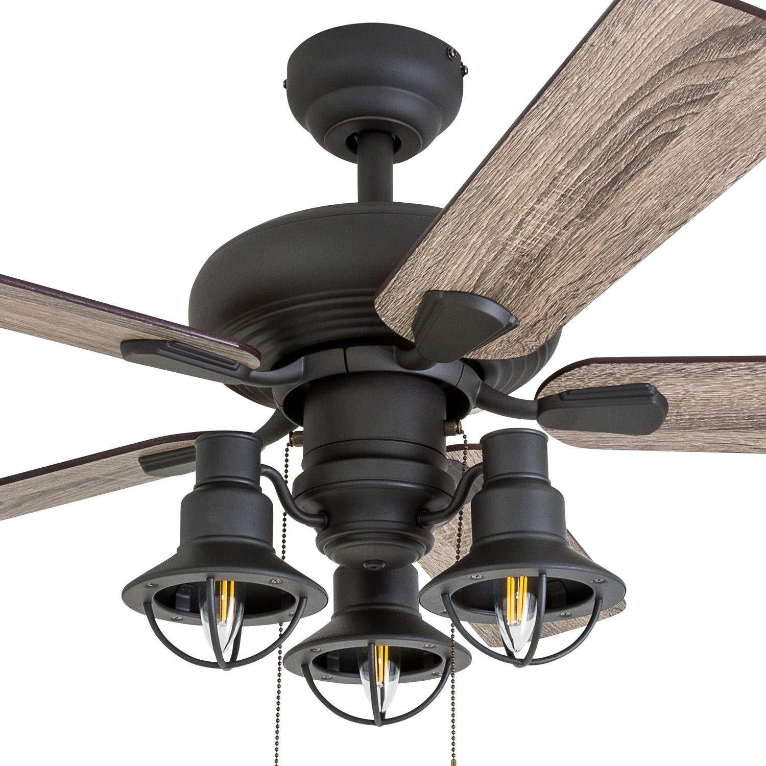 Prominence Home 50652-35 Piercy Coastal 42-Inch Aged Bronze Indoor Ceiling Fan, Lantern LED Multi-Arm Barnwood/Tumbleweed Blades