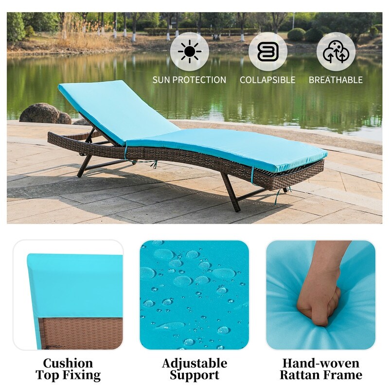 YUKOOL  weather Wicker Patio Lounge Chaise with Removable Thick Cushion Lounge Chair with 5 position Adjustable Backrest