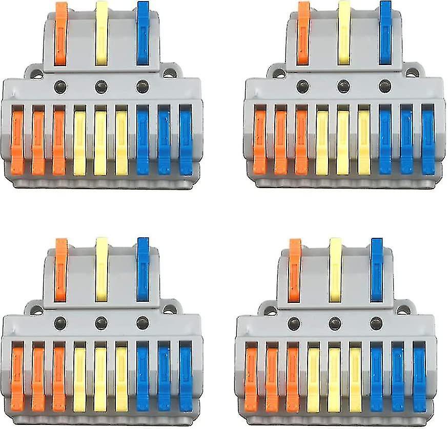 4pcs Kv439 Lever-nut Wire Connector Set， 3 In 9 Out Conductor Compact Wire Connectors， Compact Conne