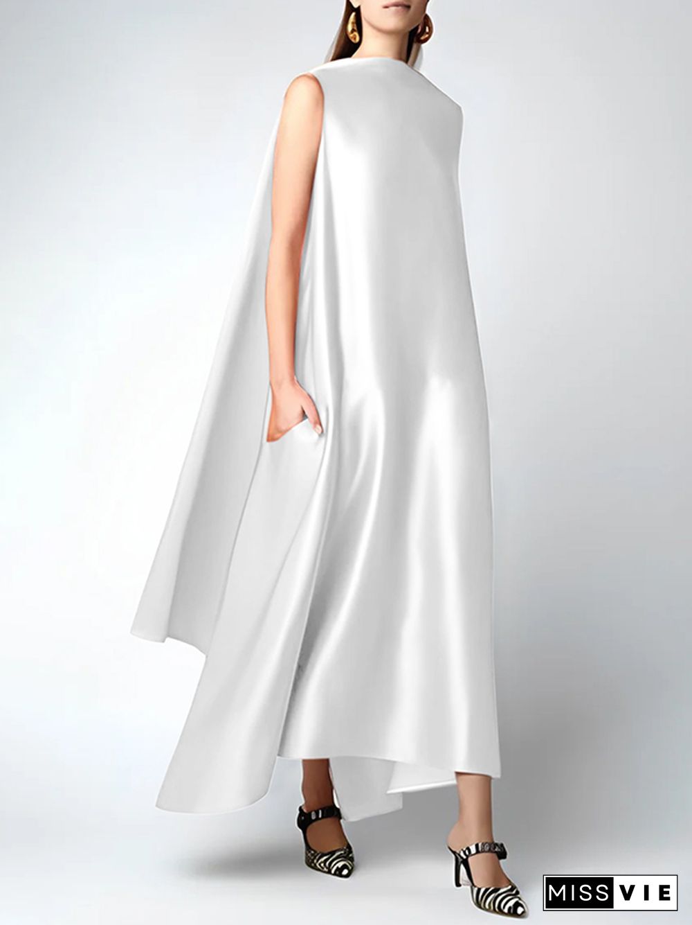 Loose Sleeveless Solid Color Round-Neck Maxi Dresses