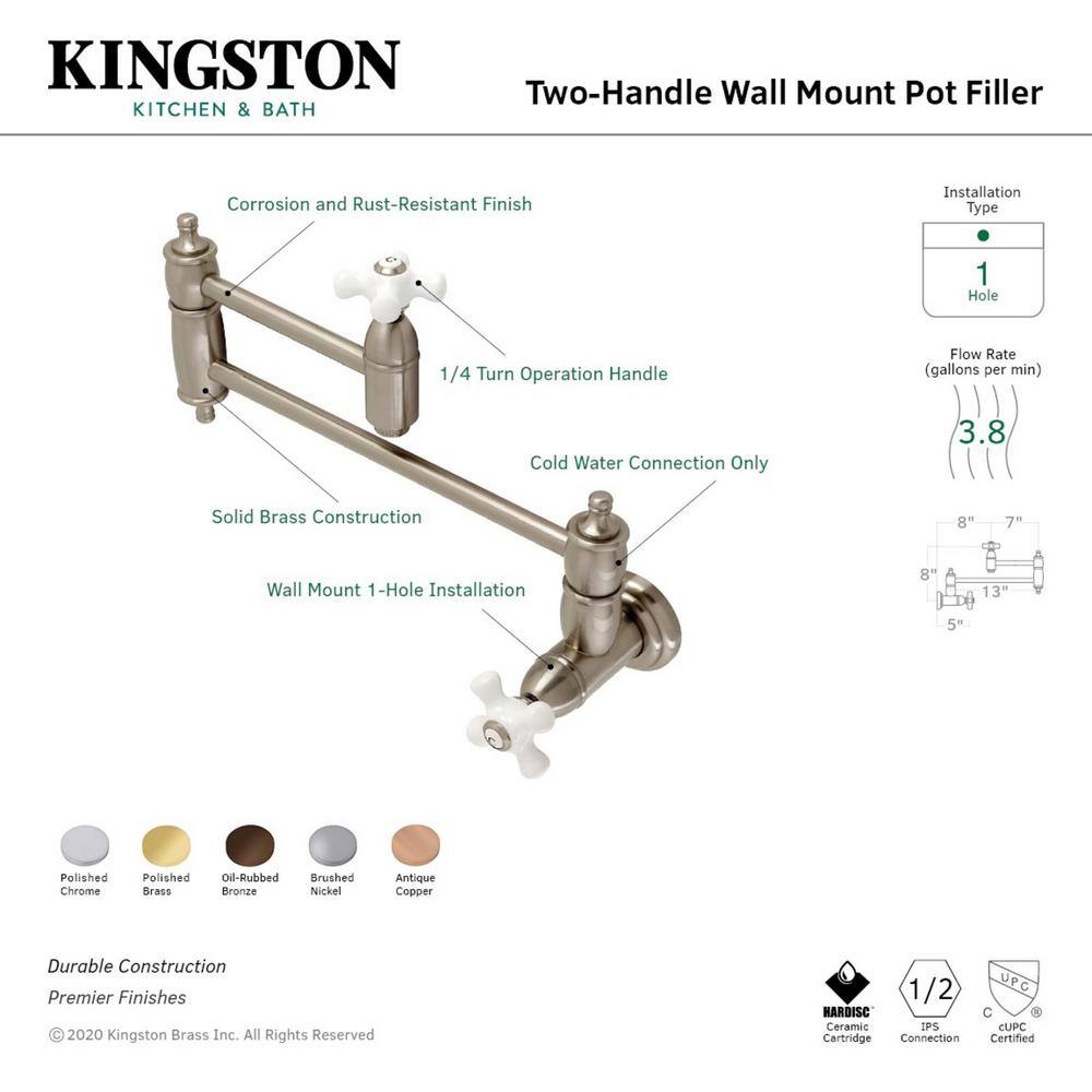 Kingston Brass Restoration Wall Mounted Pot Filler in Antique Copper HKS310PXAC