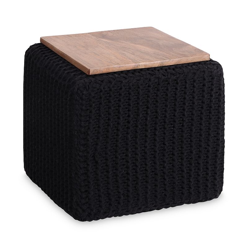 Joana Pouf Hand Knitted， Wooden Tray