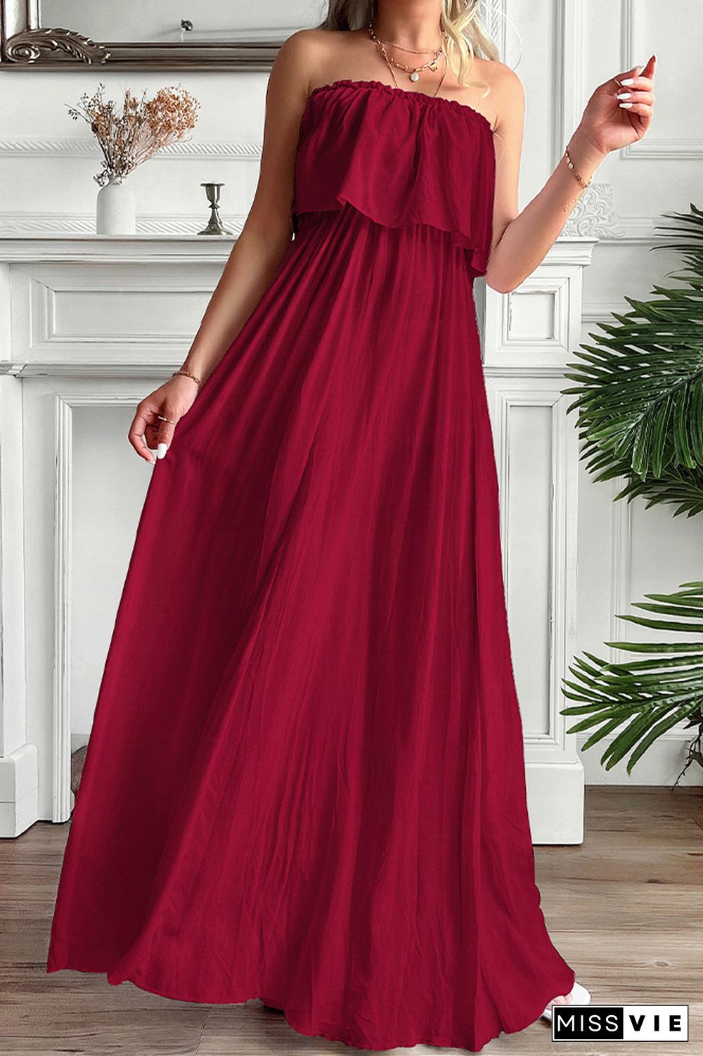 Off Shoulder Sleeveless Solid Color Maxi Dress Wholesale