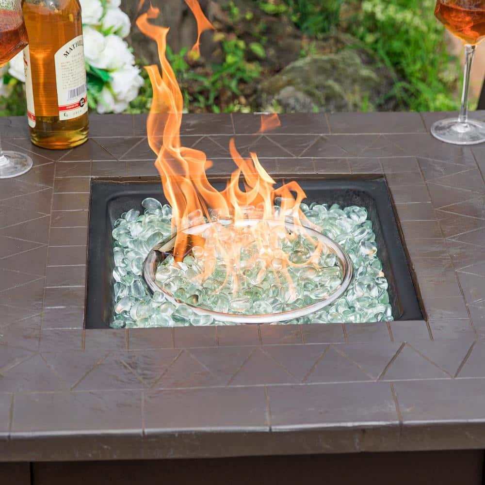 Nuu Garden 30 in Square Outdoor Propane Gas Fire Pit Table with Cover with 50000 BTU