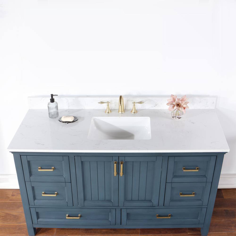 Altair Isla 60 in. W x 22 in. D x 34.5 in. H Single Sink Bath Vanity in Classic Blue with Composite Stone top in White 538060S-CB-AW-NM