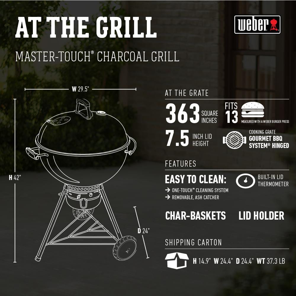 Weber 22 in. Master-Touch Charcoal Grill in Black with Built-In Thermometer 14501001