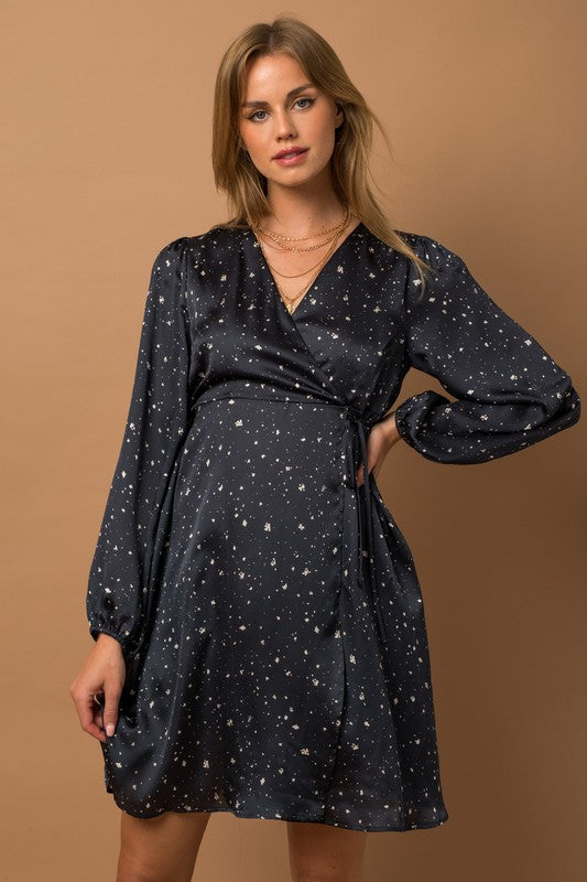 Self Tie Abstract Wrap Dress