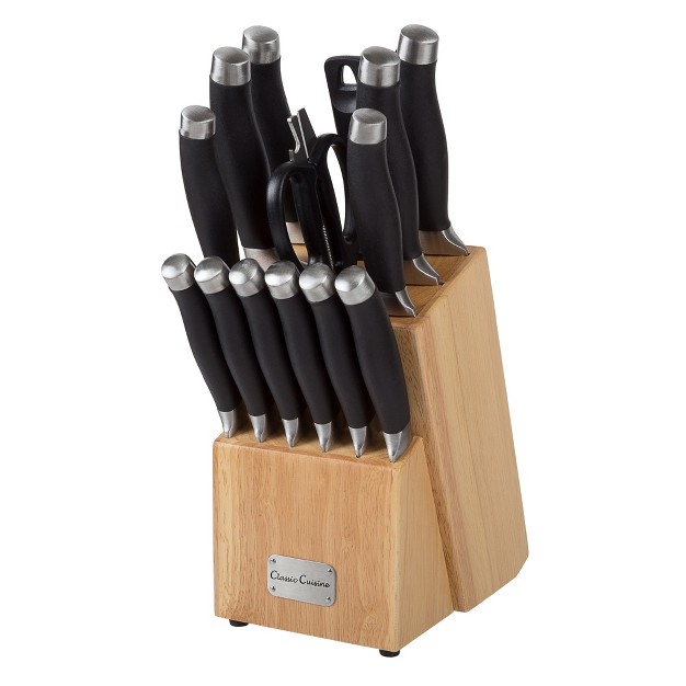 Professional 15 piece Knife Set With Block Stainless steel Cutlery With Chef Bread Santoku Filet Paring And Steak Knives By Classic Cuisine