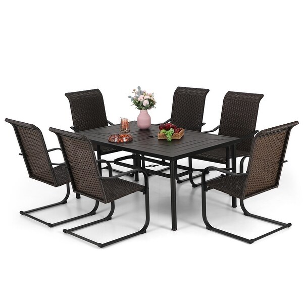 MAISON ARTS Outdoor 7piece Metal and Faux Rattan Dining Set