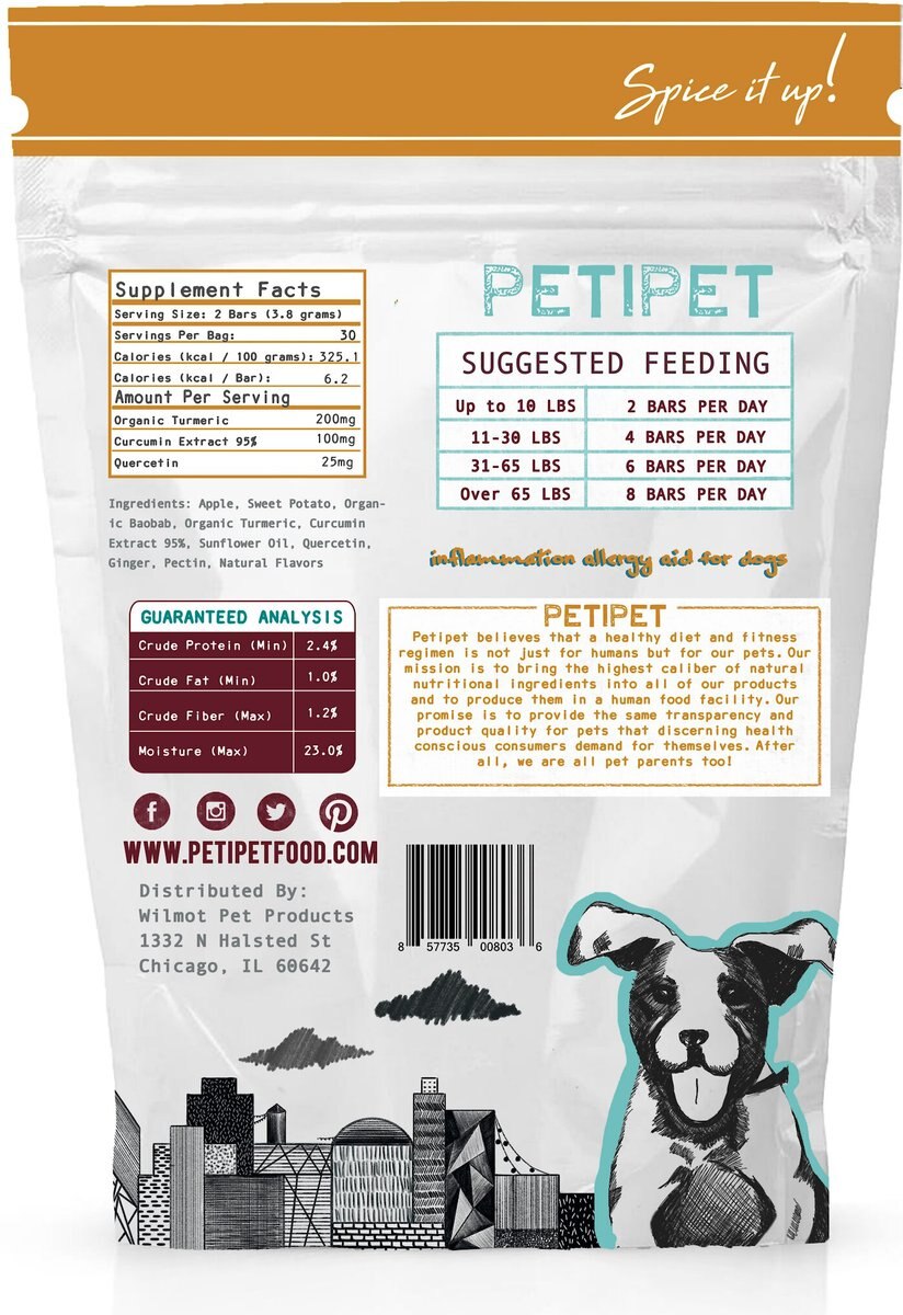 PETIPET Turmeric Bars Inflammation and Allergy Complex Plant Based Dog Supplement