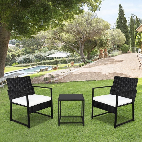 3pcs All-weather Rattan Table Chair Set with Removable Cushions - Overstock - 35747748