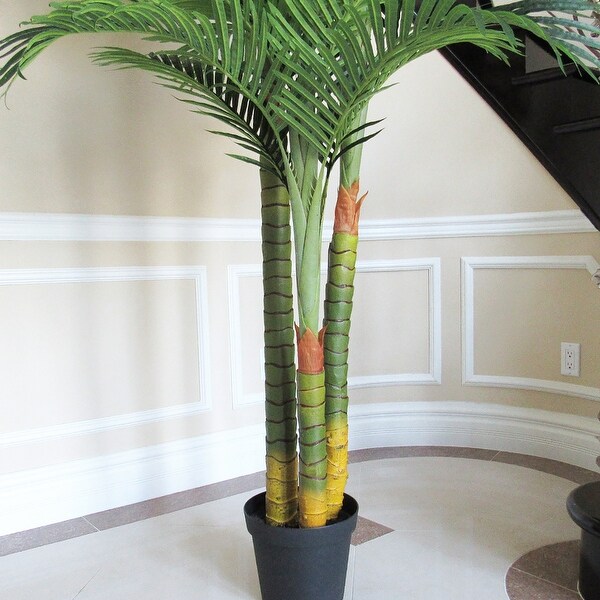 7.25ft Deluxe Real Touch Artificial Areca Palm Tree Tropical Plant in Black Pot