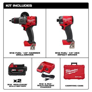 MW M18 FUEL 18-V Lithium-Ion Brushless Cordless Hammer DrillImpact Driver Combo Kit (2-Tool) with 38 in. Impact Wrench 3697-22-2854-20