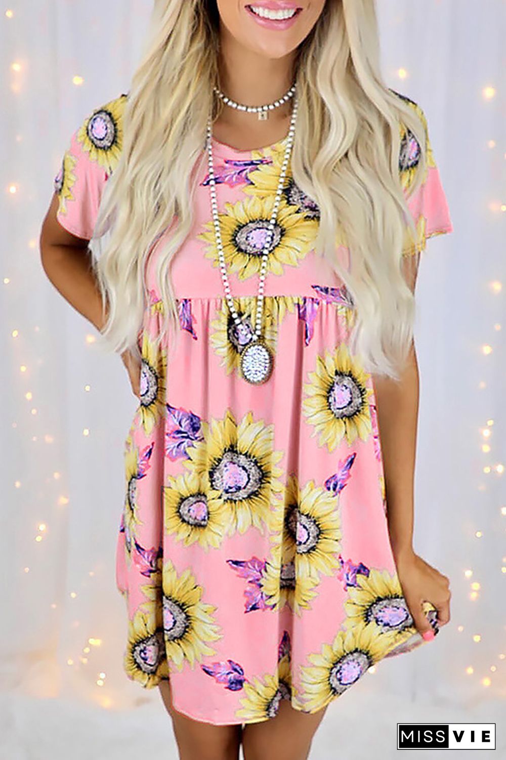 Casual Street Floral Split Joint O Neck Dresses