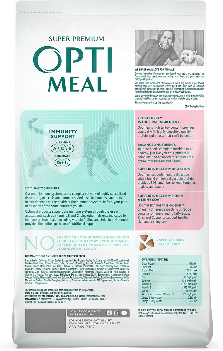 Optimeal Nutrient Balance Turkey and Barley Recipe Adult Dry Cat Food