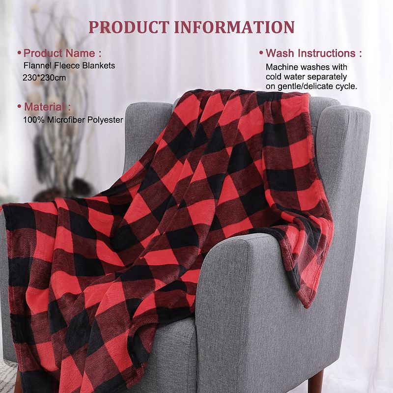 Plaid Buffalo Checkered Christmas Blanket Soft Plush Fleece for Sofa Couch Queen 90x90