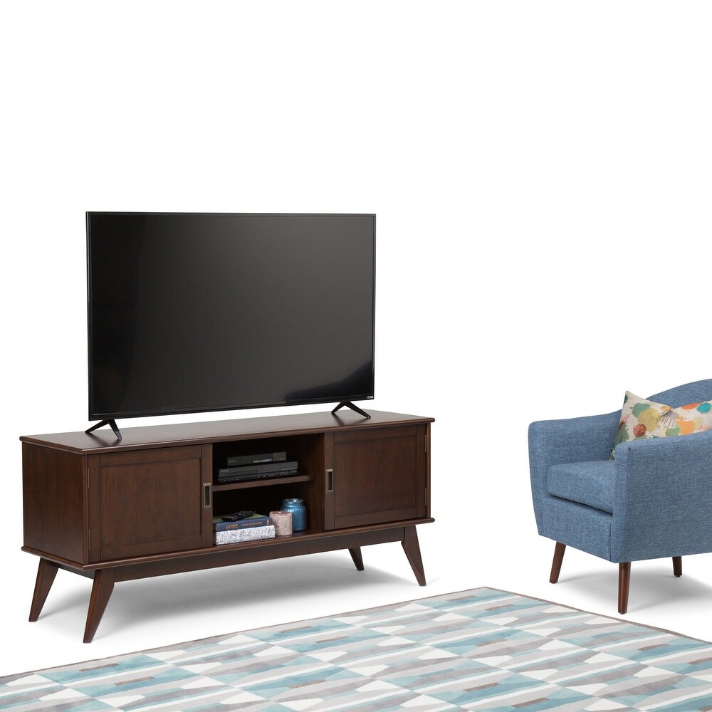 WYNDENHALL Tierney SOLID HARDWOOD 60 inch Wide Mid Century Modern TV Media Stand For TVs up to 65 inches   60\