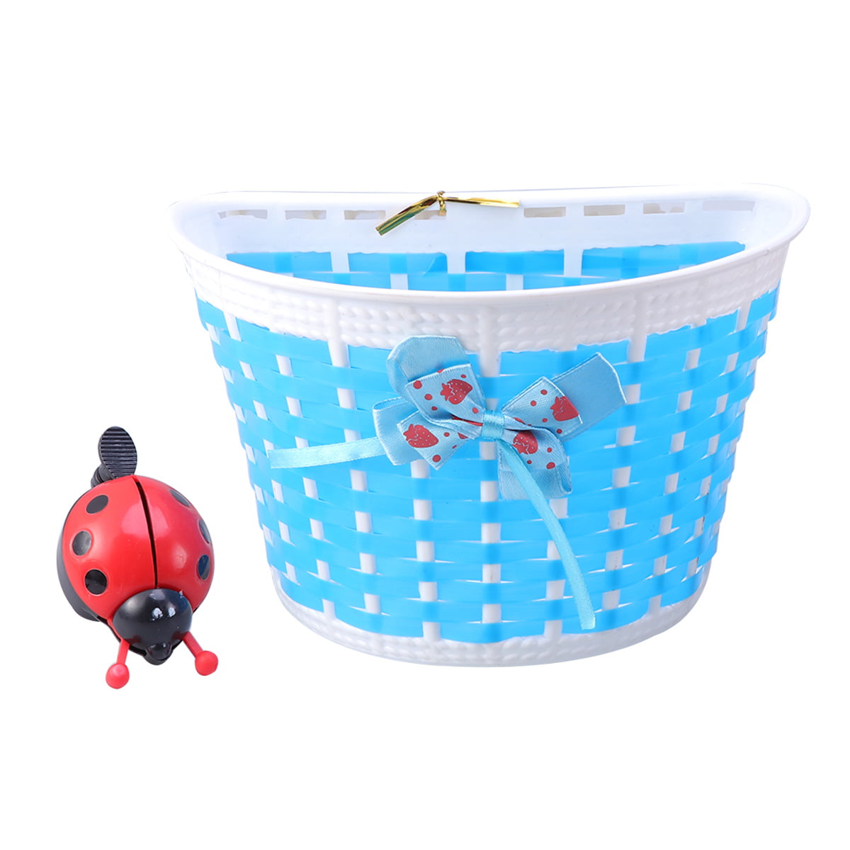 HEMOTON Bicycle Scooter Basket Children Bike Basket Plastic Knitted Bow Knot Front Handmade Bag