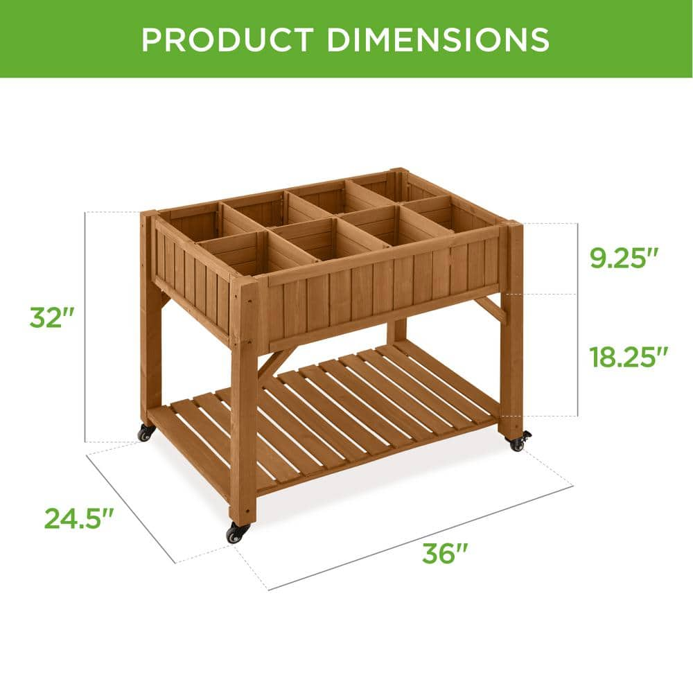 Best Choice Products 24 in. x 36 in. x 32 in. Elevated Mobile Pocket Herb Garden Bed Planter w/Lockable Wheels - Acorn Brown SKY6573