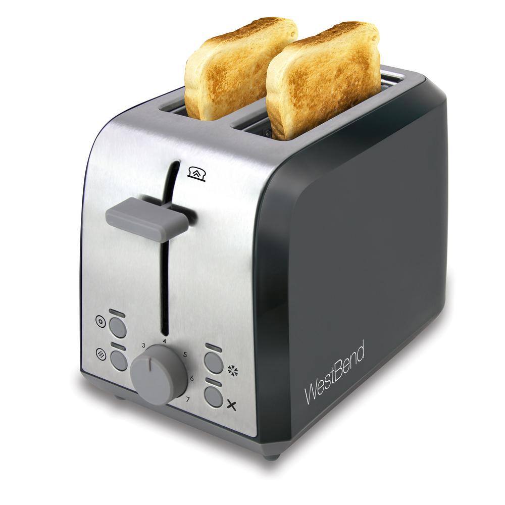 West Bend 2-Slice Silver Extra Wide Slot Toaster with Bagel Settings Ultimate Toast Lift and Removable Crumb Tray 78823