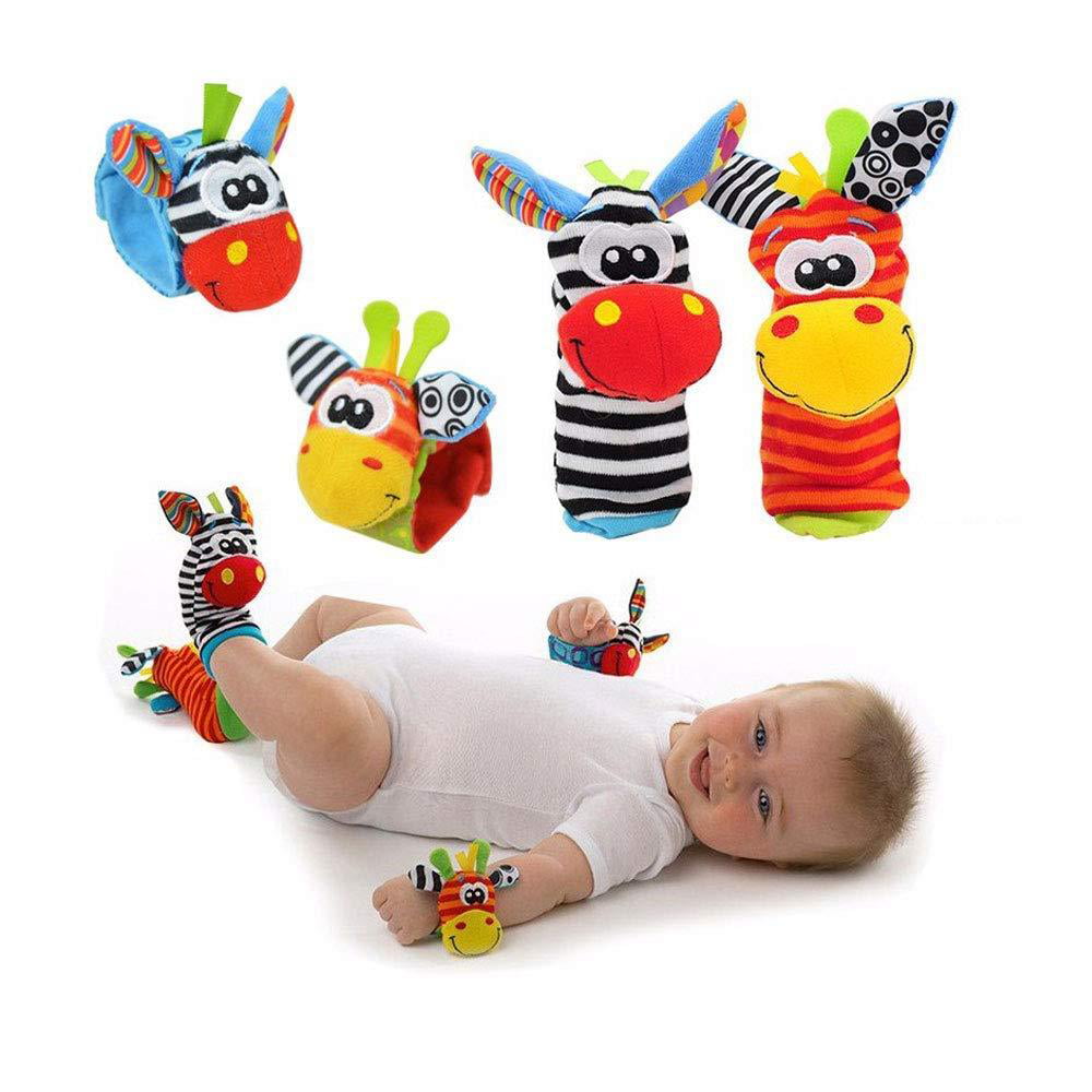 Baby Wrist Rattle Baby Socks Rattle， Baby Finder Animal Toys Set Soft Animal Toy (4 Pack)