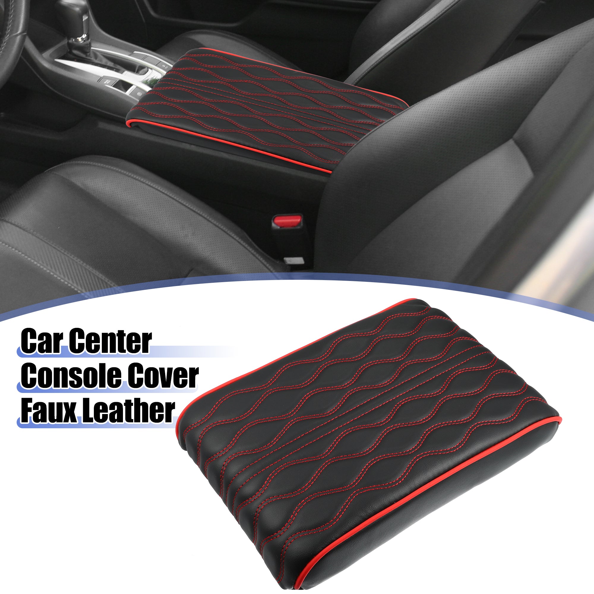 Car Armrest Cushion Cover Center Console Box Pad Waterproof Faux Leather Cushion Pad Protector Universal Black Red