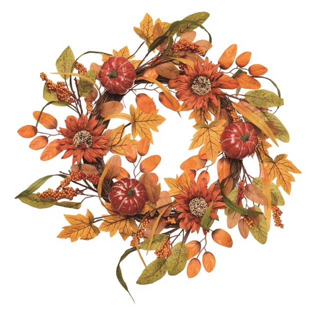 Transpac Natural Fiber 24 In Orange Harvest Bright Seasonal Pumpkin Wreath