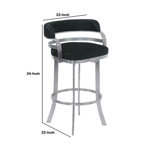 Metal Frame Counter Stool with Curved Leatherette Seating， Black and Silver