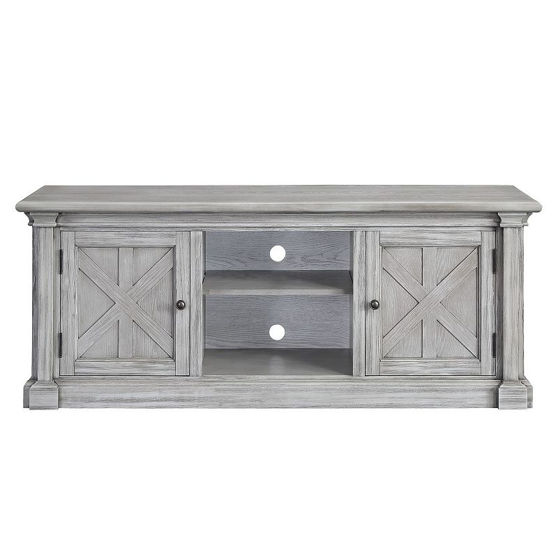 TV Stand with MDF 2 Door Storage and Farmhouse Style， Gray