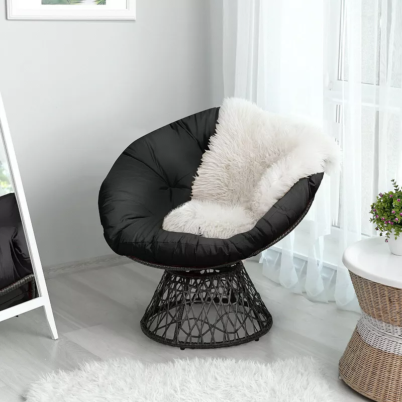 Rattan Papasan Chair Ergonomic 360-degree Swivel Soft Cushion Garden