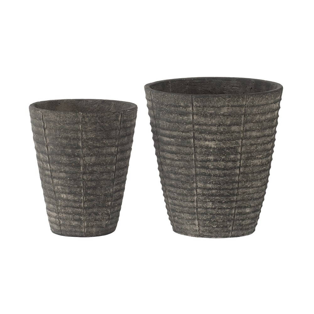 A B Home Dark Gray Horizontal Striped Pattern Outdoor Planters (Set of 2)