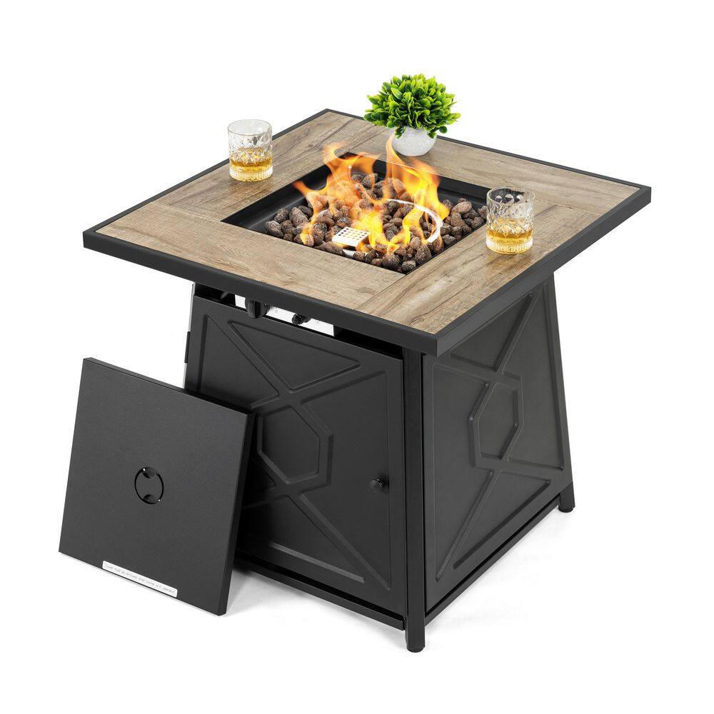 Nuu Garden 28 in. Square Metal Outdoor Propane Fire Pit Table with PVC Cover and Lava Rocks 50000 BTU Black AF014-JNC