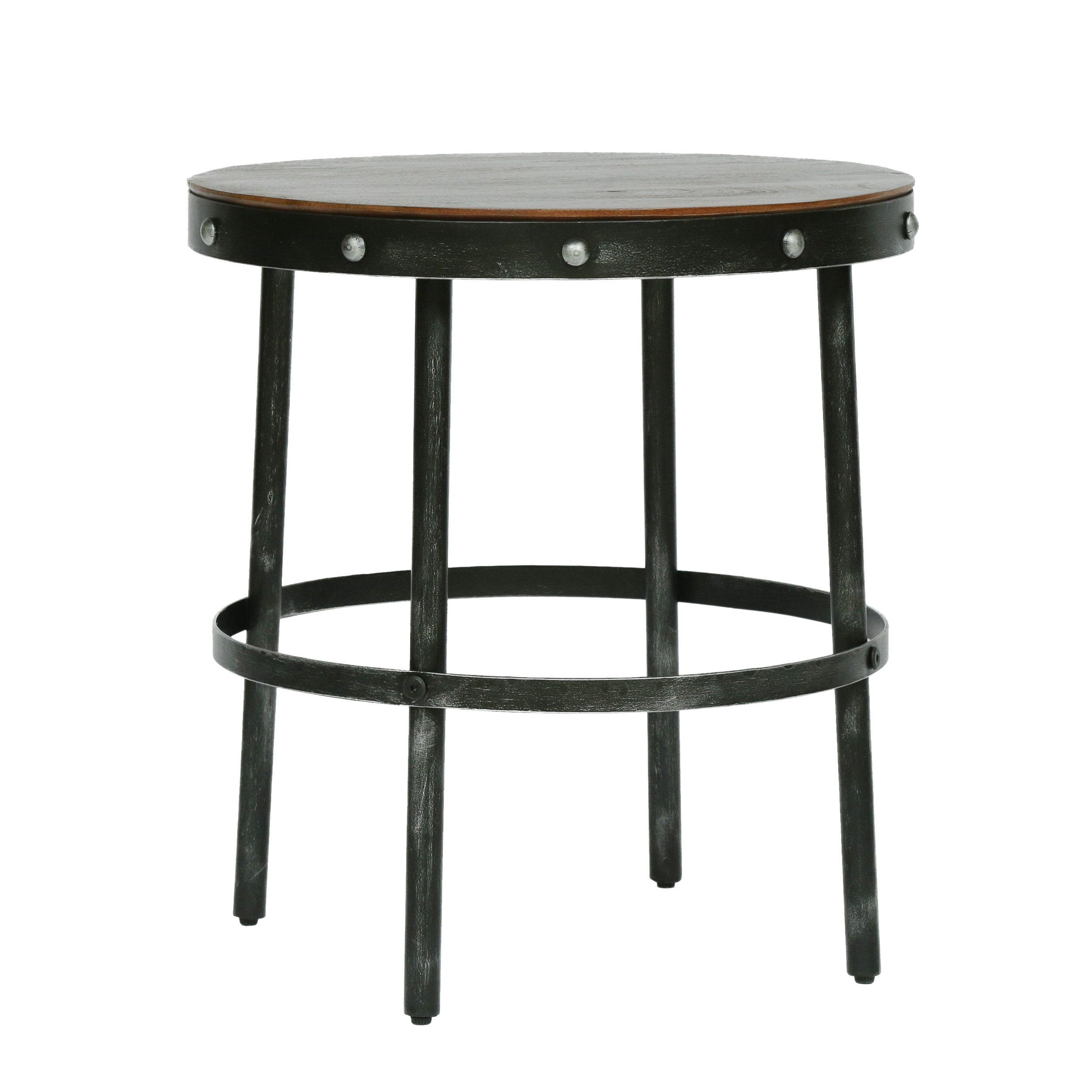 Clopton Modern Industrial Handcrafted Round Mango Wood Side Table, Brown and Antique Gunmetal