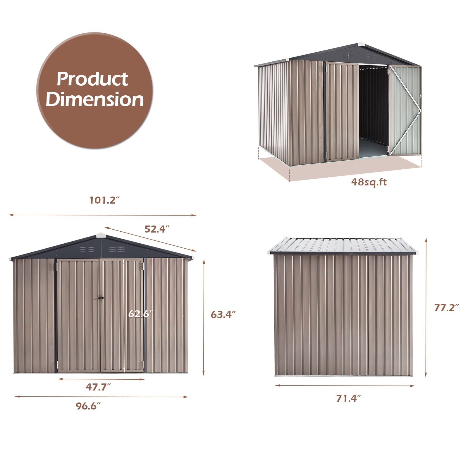 YODOLLA 8 x 6 ft. Outdoor Metal Storage Shed for Garden Tools