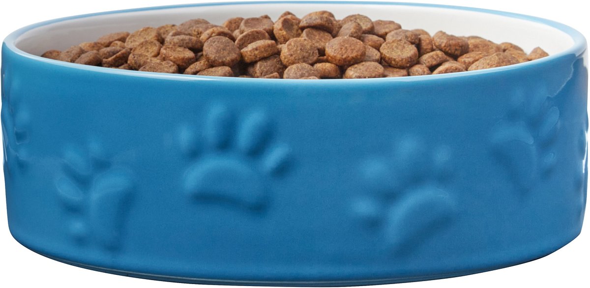 Frisco Paw Prints Non-skid Ceramic Dog and Cat Bowl， Blue