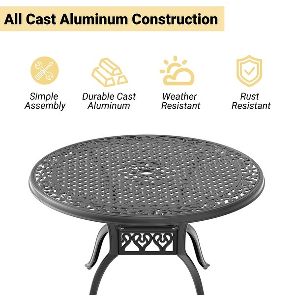 47.24 in. Black Round Cast Aluminum Outdoor Dining Table