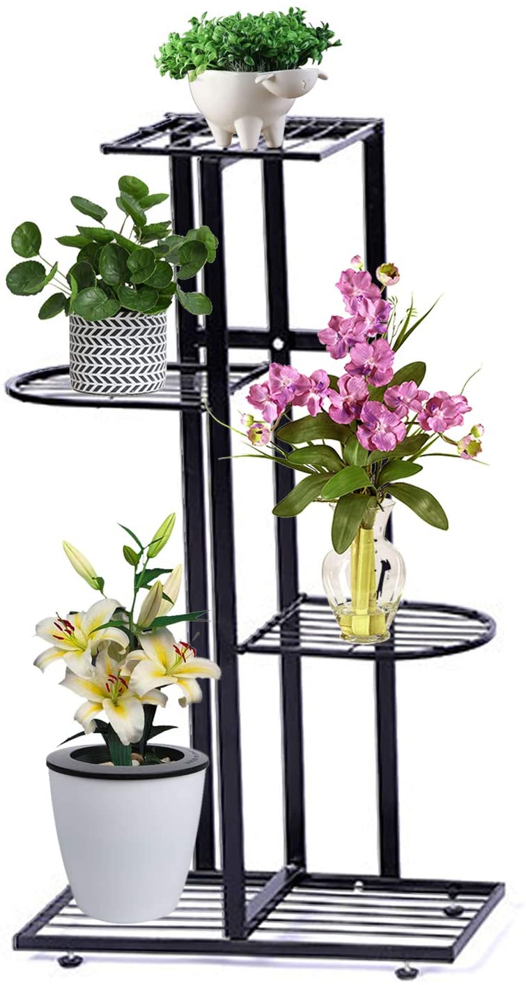 Flkoendmall Flkoendmall4Tier Iron Plant Flower Pot Display Stand Holder Flower Rack Storage Shelf Black