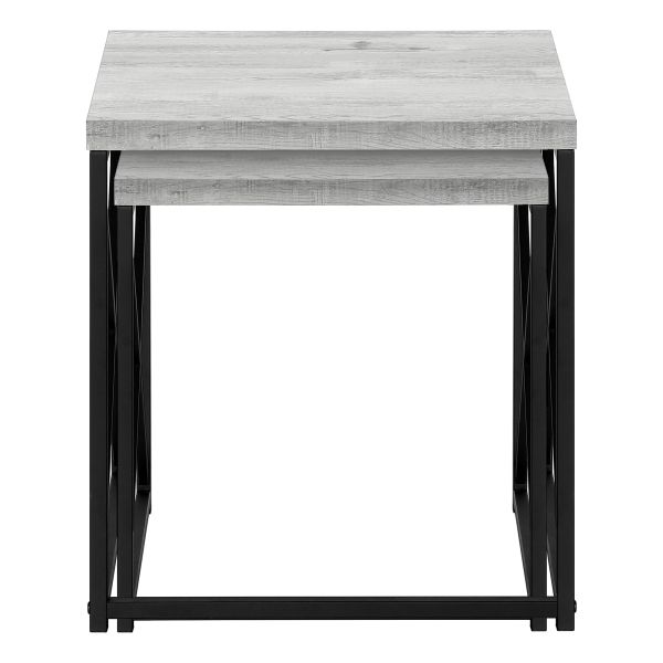 Nesting Table， Set Of 2， Side， End， Metal， Accent， Living Room， Bedroom， Grey Laminate， Black Metal， Contemporary， Modern