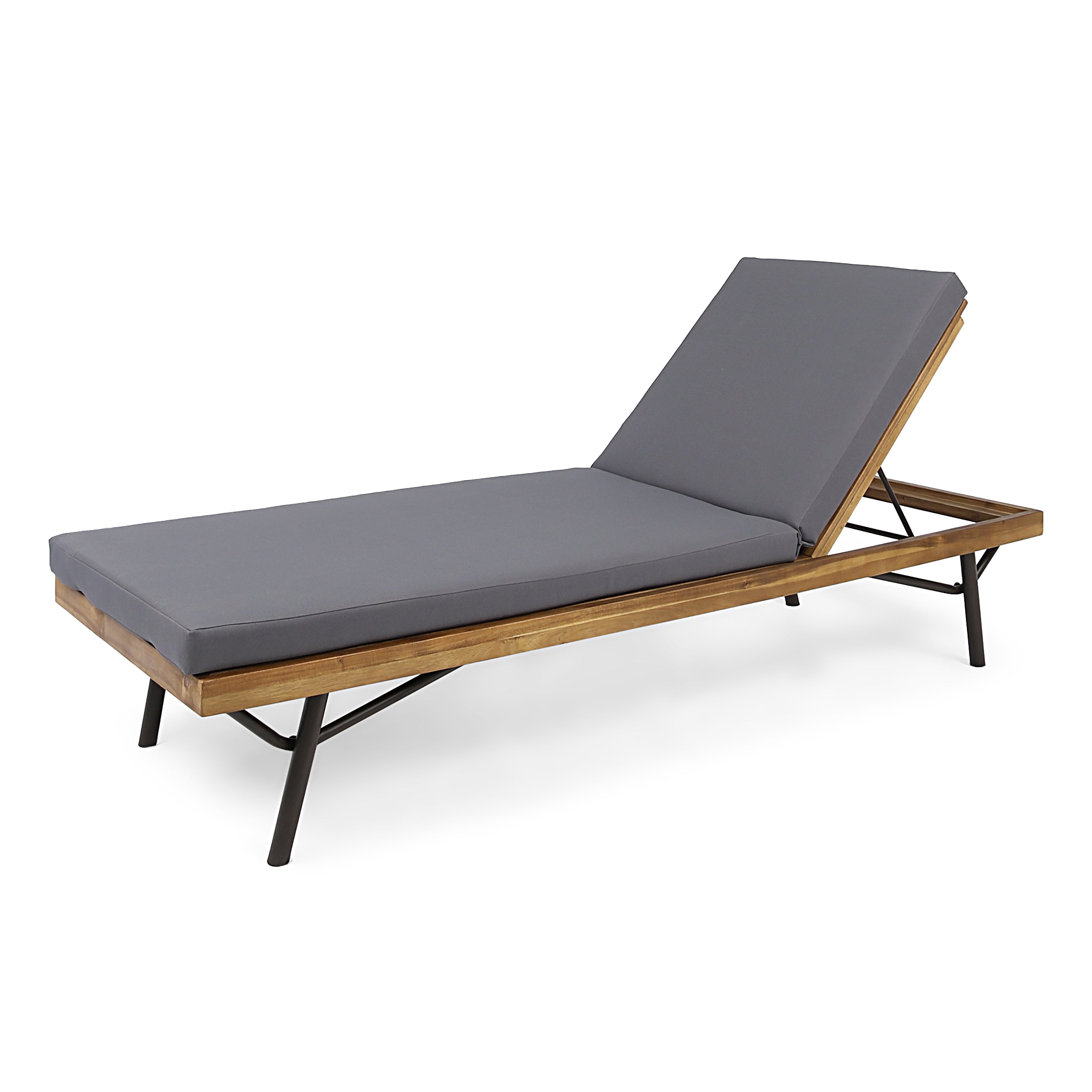 Lilith Outdoor Acacia and Eucalyptus Chaise Lounge, Teak Finish and Dark Gray