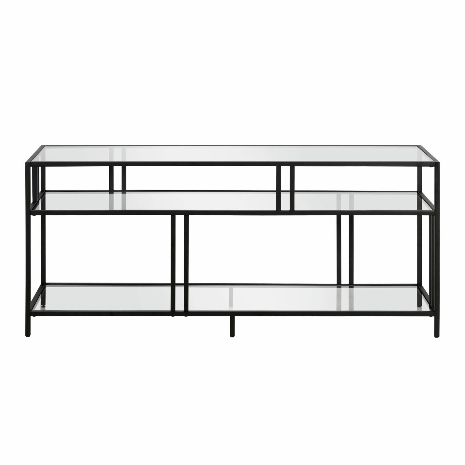 Evelyn&Zoe Industrial Metal TV Stand with Glass Shelves for TVs up to 60