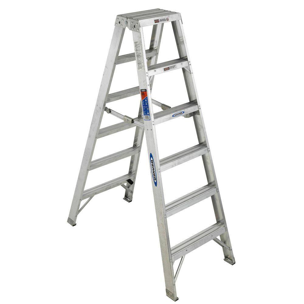 Werner 6 ft. Aluminum Twin Step Ladder with 300 lb. Load Capacity Type IA Duty Rating T376