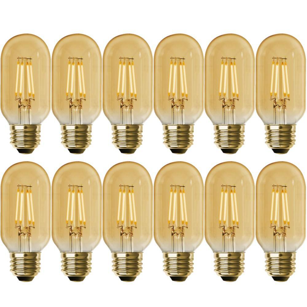 Feit Electric 40-Watt Equivalent T14 Dimmable Straight Filament Amber Glass Vintage Edison LED Light Bulb Warm White (12-Pack) T1440LEDHDRP43